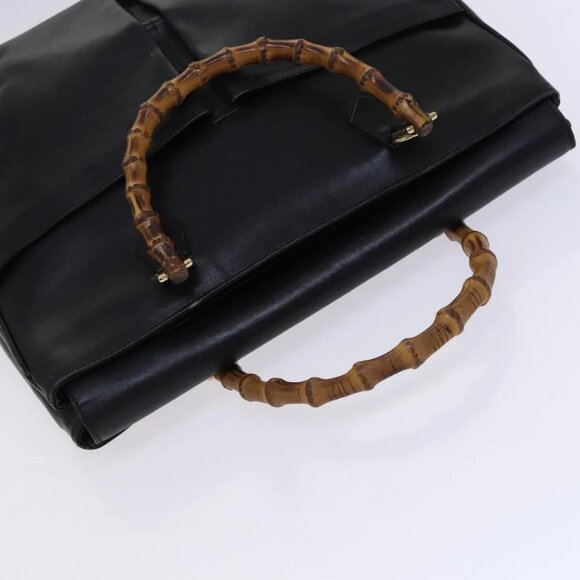 GUCCI Bamboo Hand Bag Leather 2way Black Gold - Picture 6 of 16